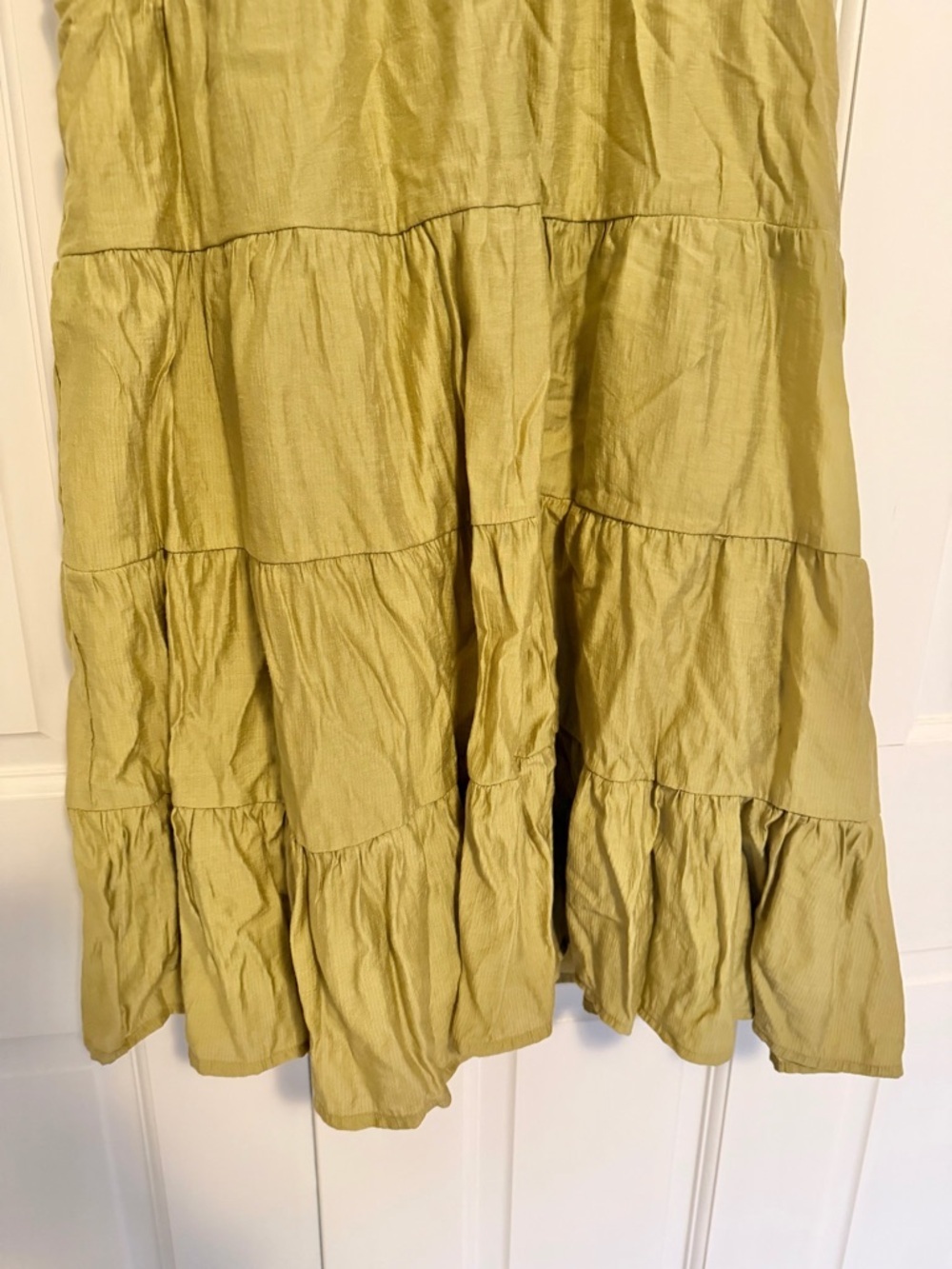 Blu Pepper Babydoll Mini Dress Large Olive Green Tiered Ruffle Boho Cottagecore - Picture 4 of 8